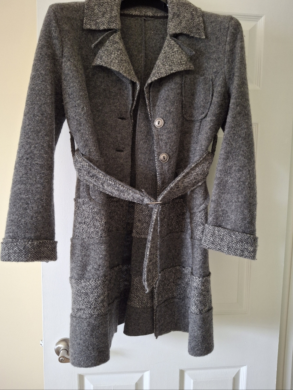 Gray Belted Wool Coat - Fit is Large (Rather Than XL)